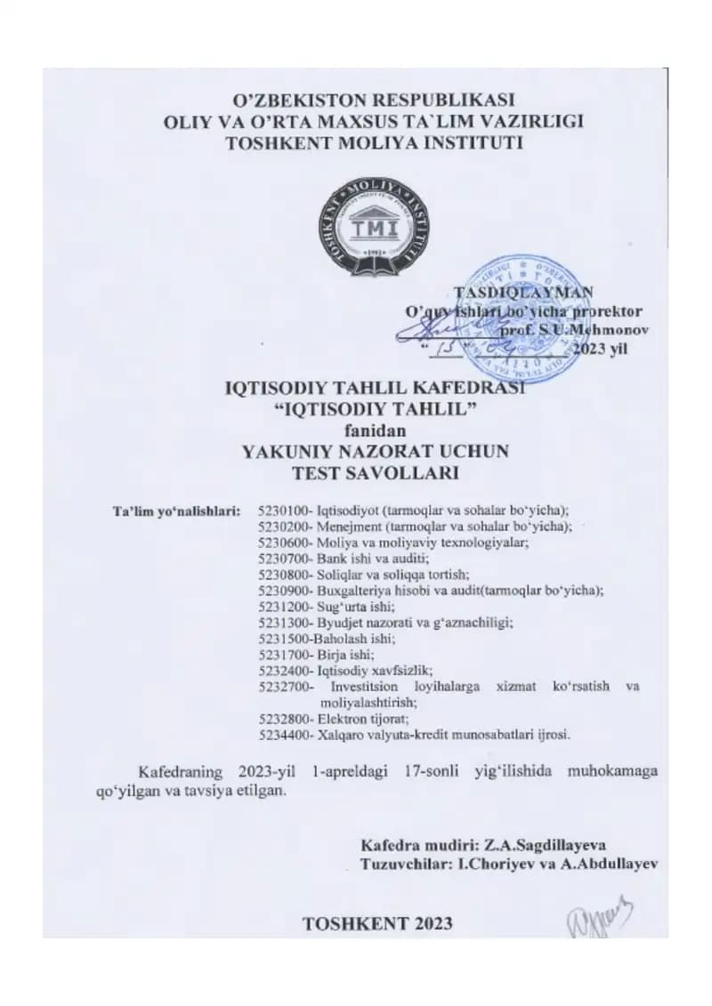 Iqtisodiy tahlil nazariyasi va boshqaruv tahlili