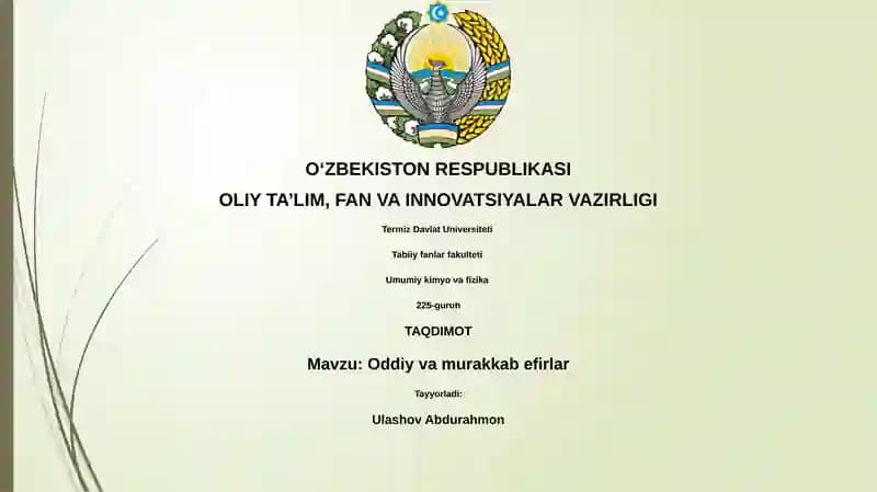 Oddiy va murakkab efirlar