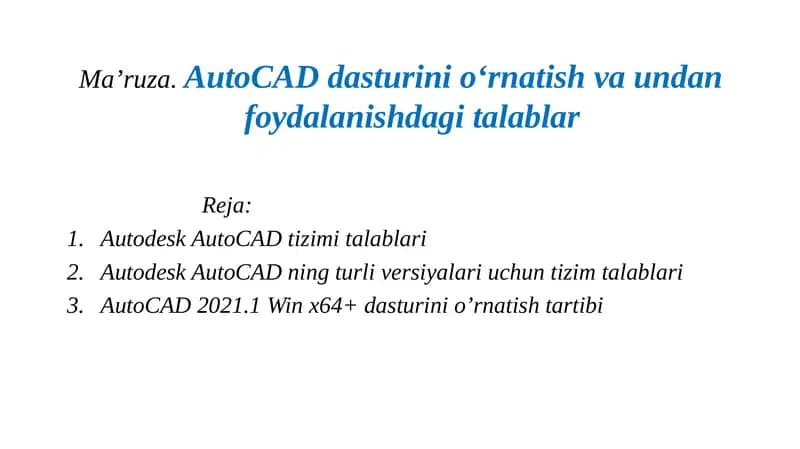 Autodesk AutoCAD tizim talablari