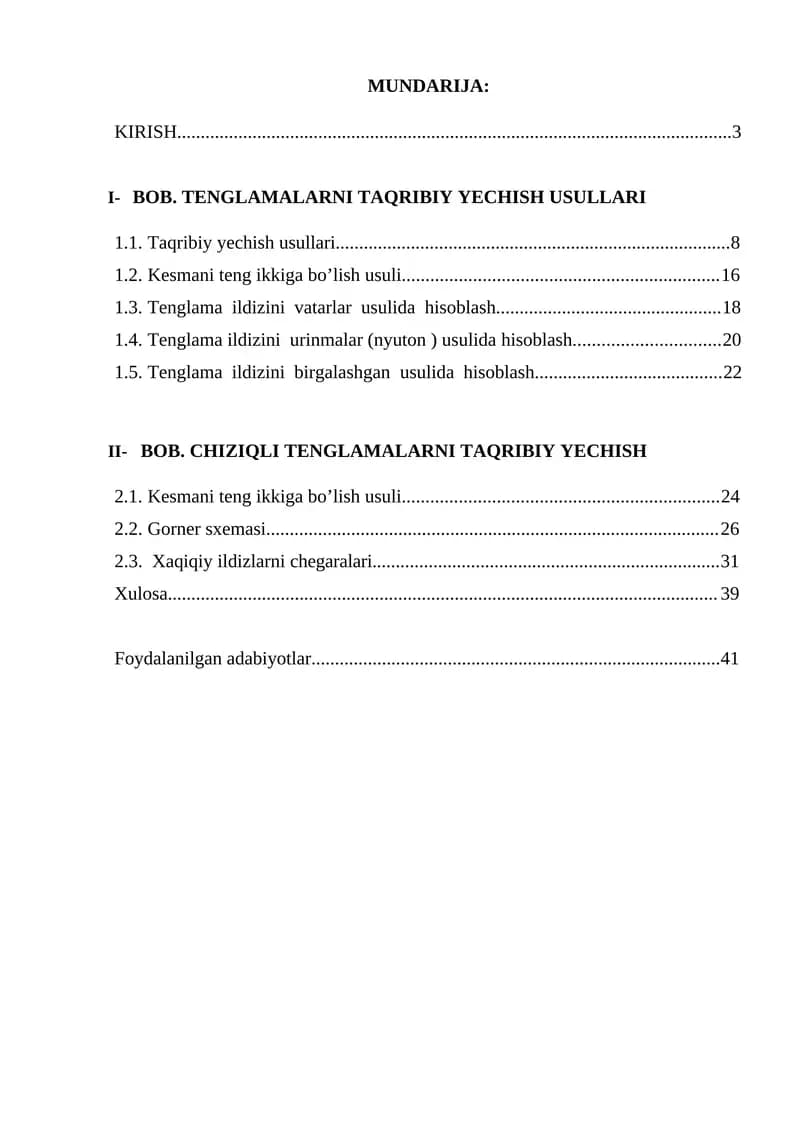 tenglamalar sistemasini taqribiy yechish usullari