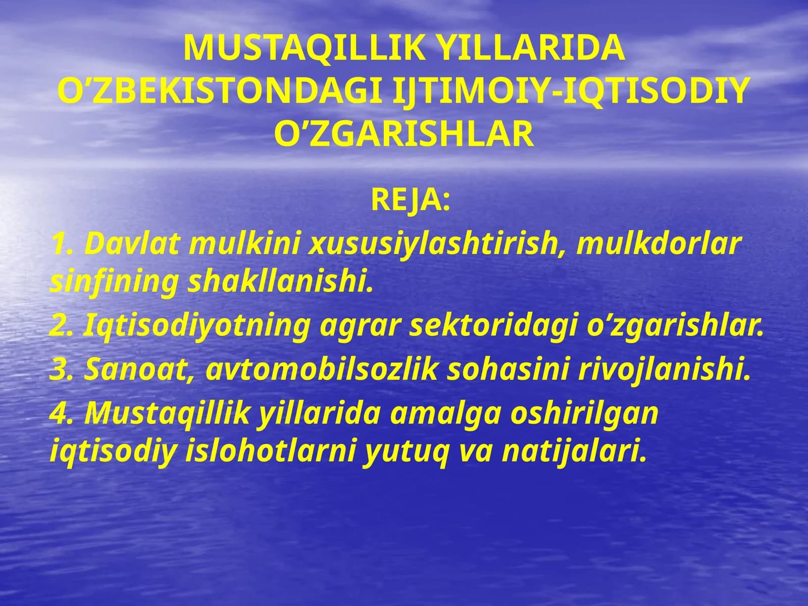 Iqtisodiyotning agrarsektoridagi o’zgarishlar