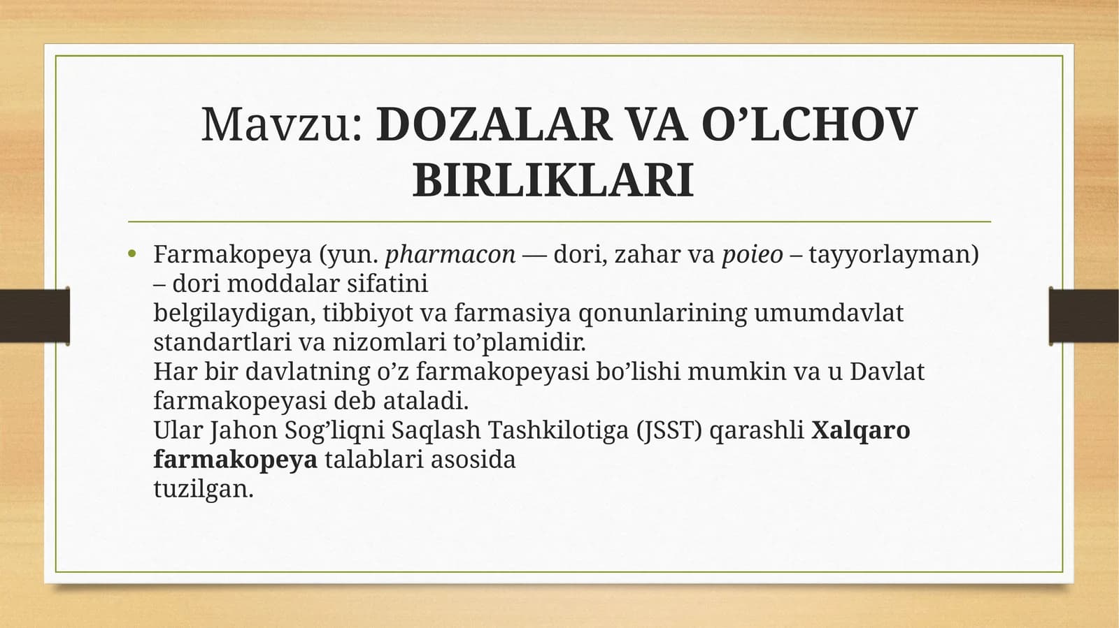 DOZALAR VA O’LCHOV BIRLIKLARI