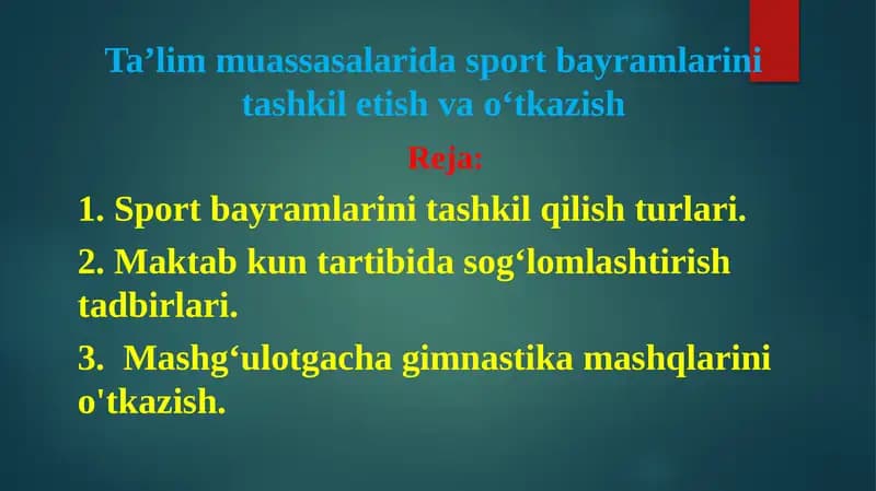 Sport bayramlarini tashkil qilish