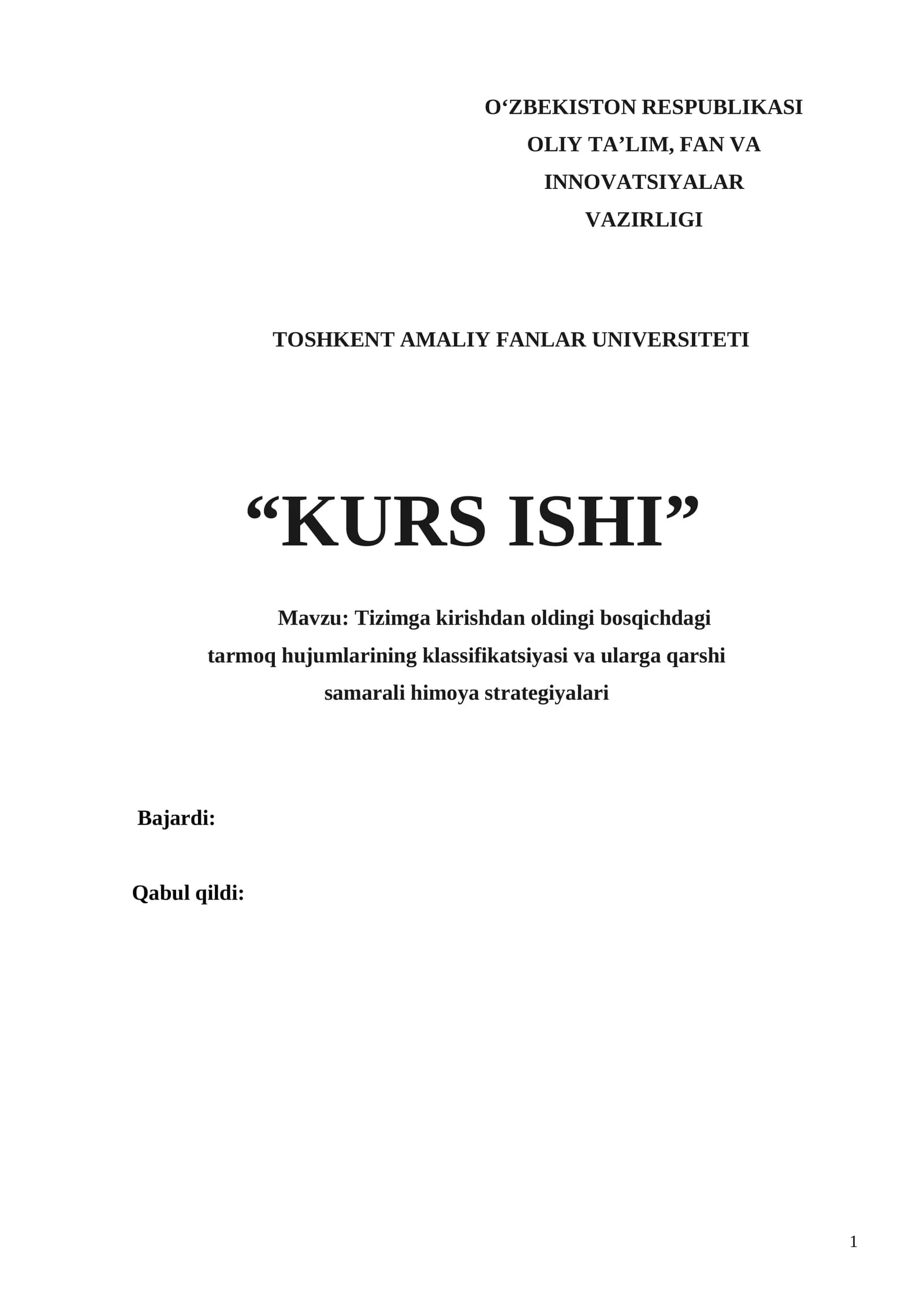 Tizimga kirishdan oldingi bosqichdagi tarmoq hujumlarining klassifikatsiyasi va ularga qarshi samarali himoya strategiyalari