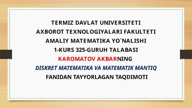 Diskret matematika va matematik mantiq