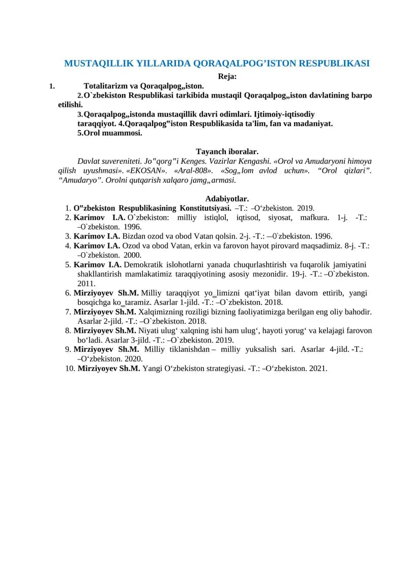 MUSTAQILLIK YILLARIDA QORAQALPOG’ISTON RESPUBLIKASI