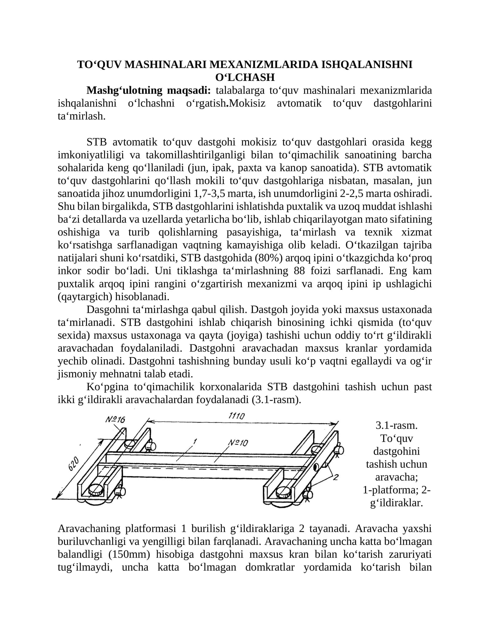 To‘quv mashinalari mexanizmlarida ishqalanishni o‘lchash