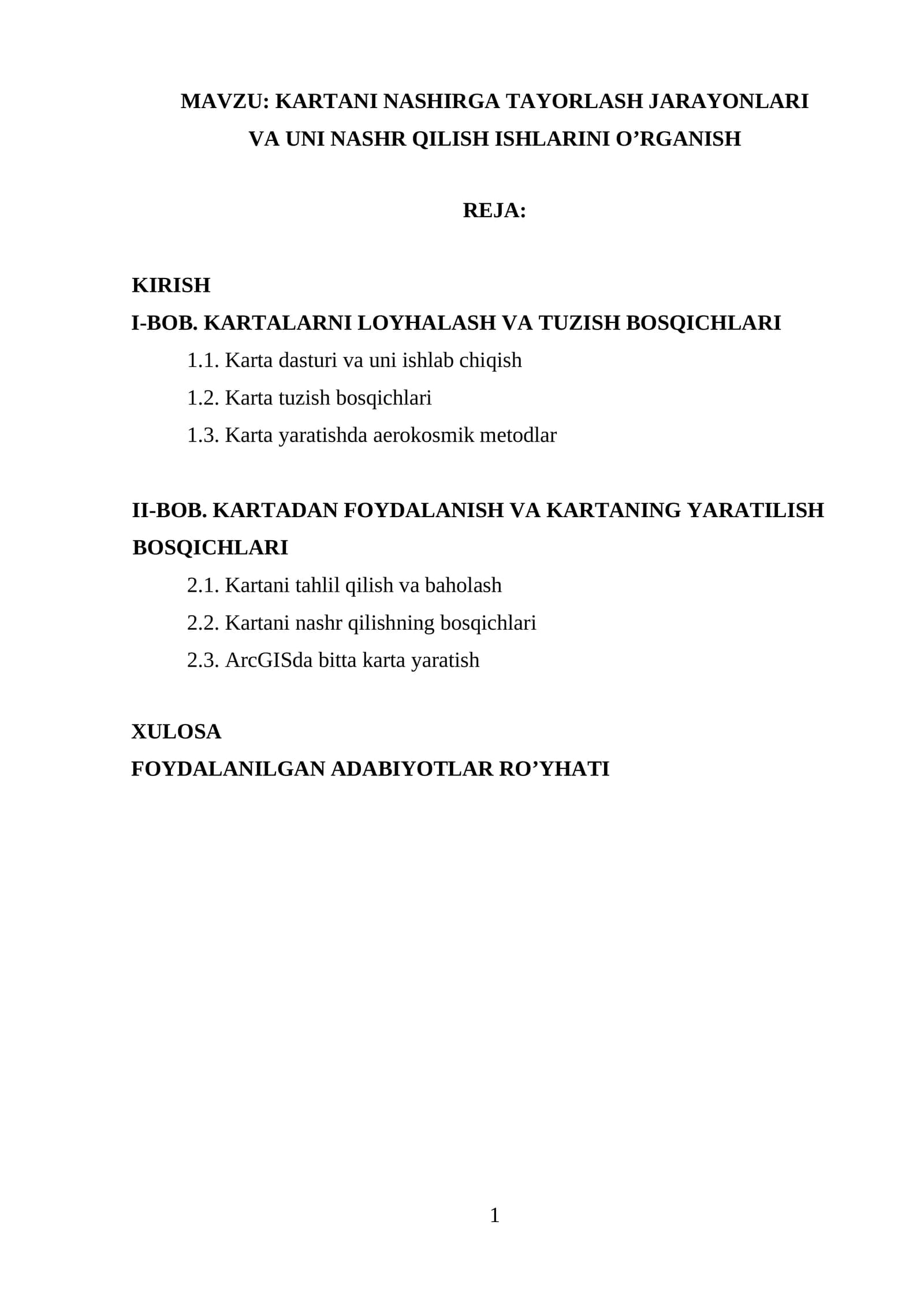 KARTANI NASHRGA TAYORLASH JARAYONLARI mavzusida kurs ishi