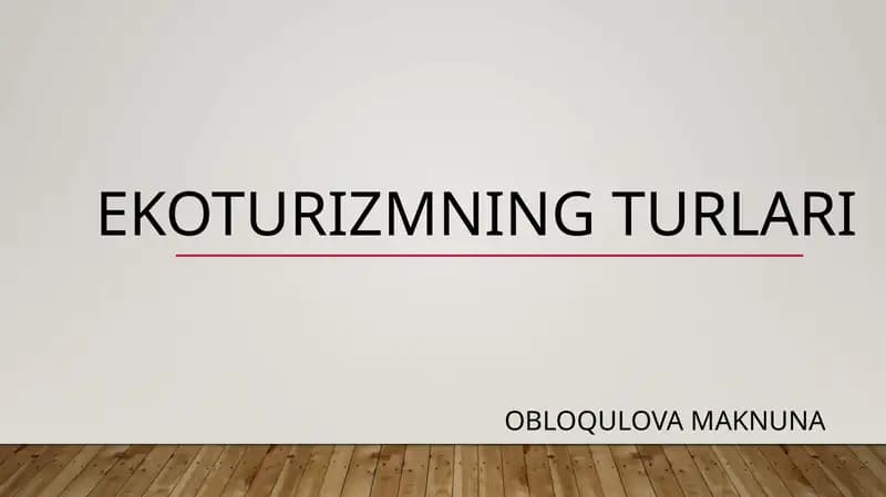 Ekoturizmning turlari