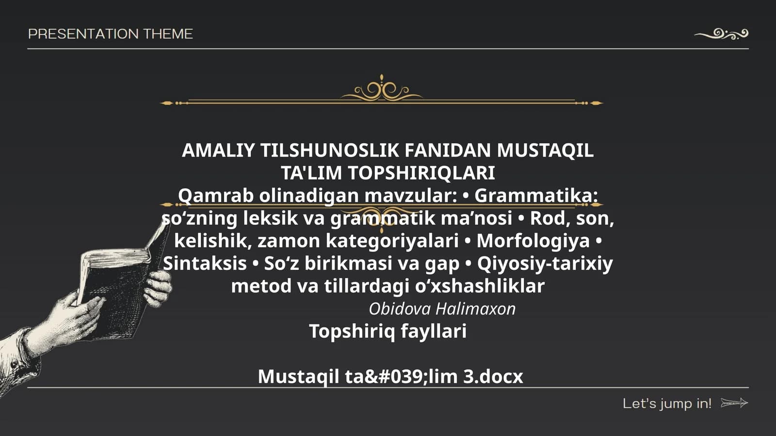 AMALIY TILSHUNOSLIK FANIDAN MUSTAQIL TA'LIM TOPSHIRIQLARI
