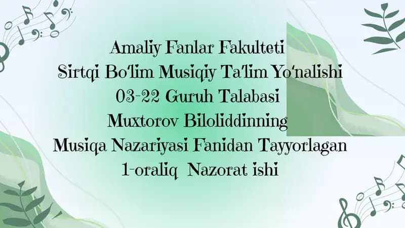 musiqa nazariyasi fanidan tayyorlangan taqdimot