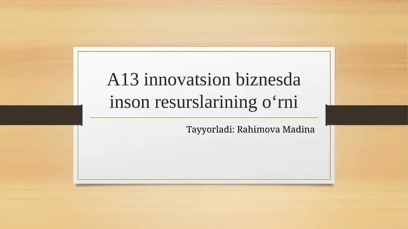 Innovatsion Biznes va Inson Resurslari