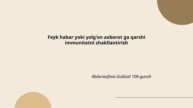 Feyk habar yoki yolg'on axborot ga qarshi immunitetni shakllantirish