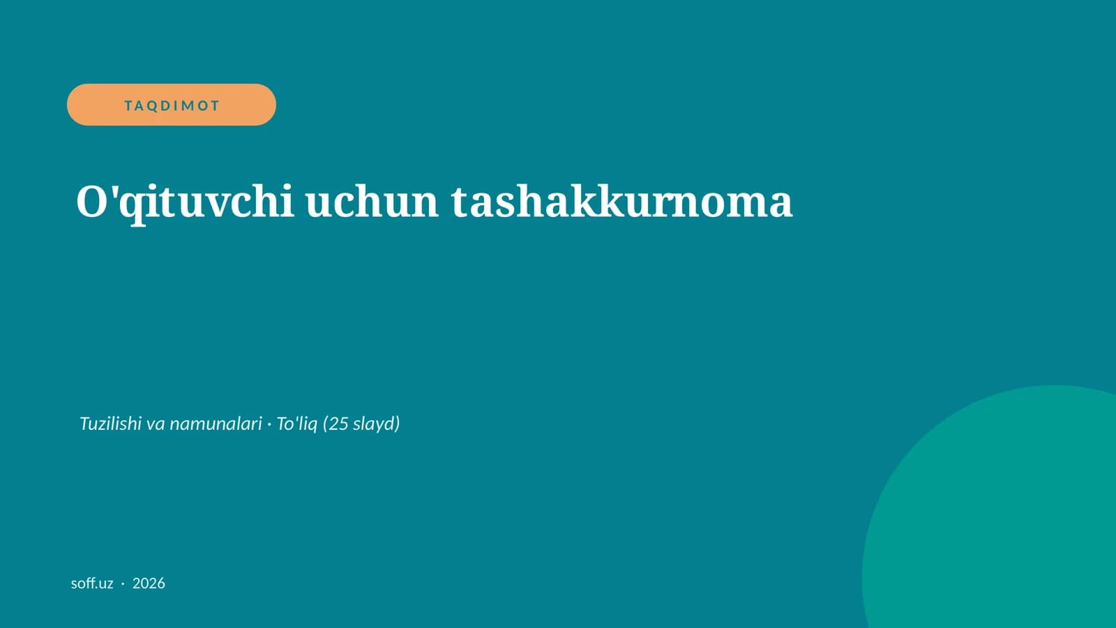 O'qituvchi uchun tashakkurnoma