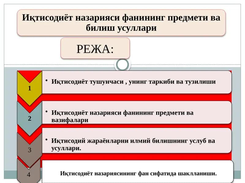 Иқтисодиёт назарияси фанининг предмети ва билиш усуллари
