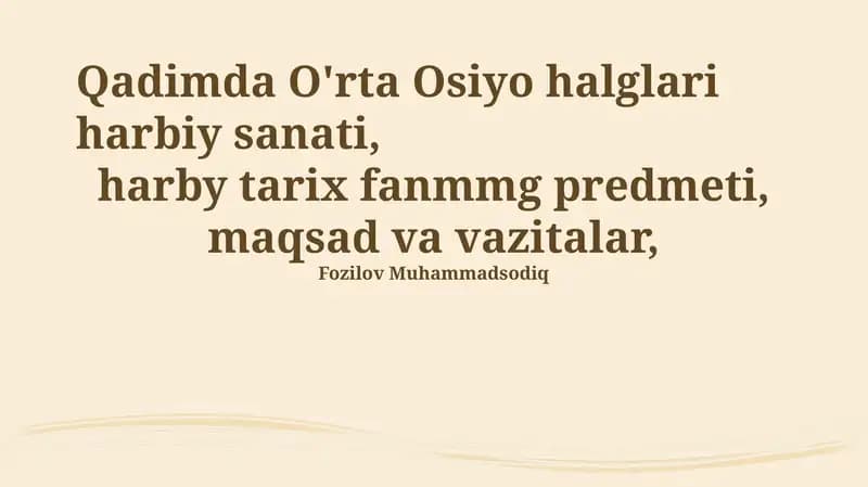 Qadimda O'rta Osiyo halglari harbiy sanati
