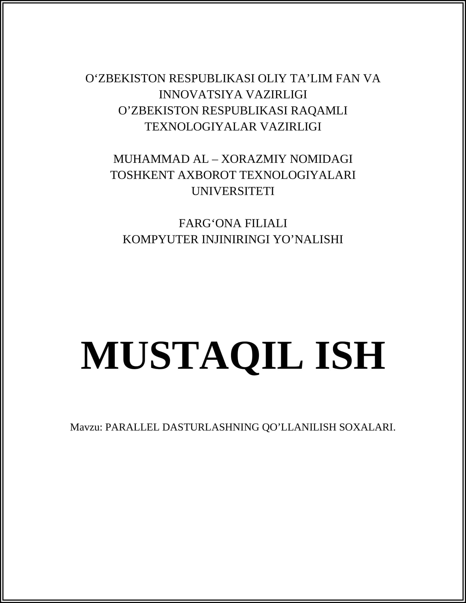 PARALLEL DASTURLASHNING QO’LLANILISH SOXALARI