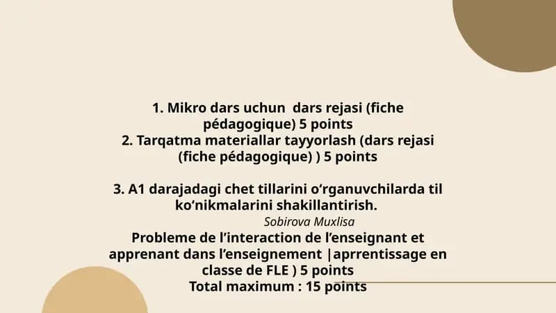 Mikro dars uchun dars rejasi (fiche pédagogique)
