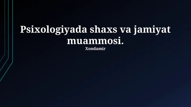 Shaxs va Jamiyat: Psixologik Mohiyat