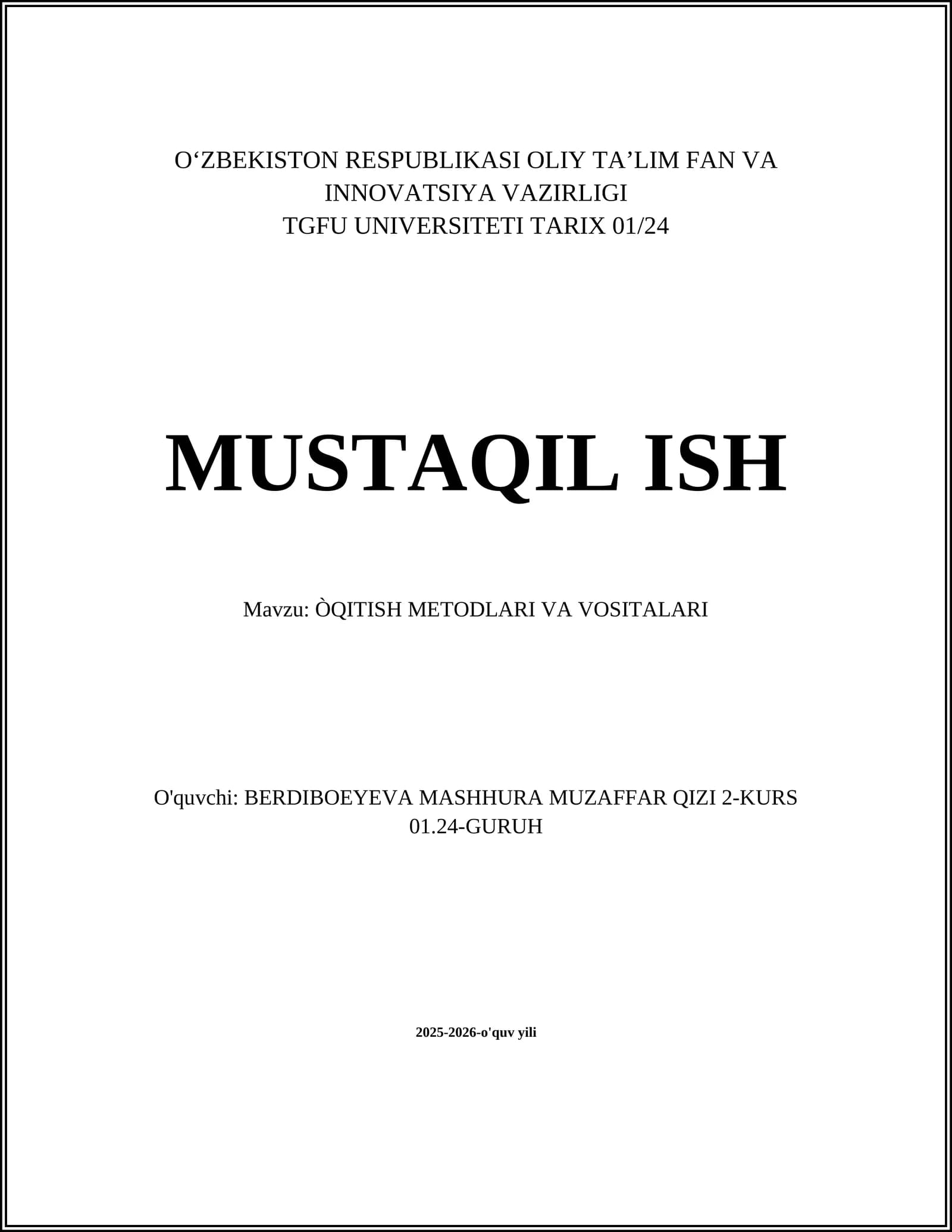 ÒQITISH METODLARI VA VOSITALARI