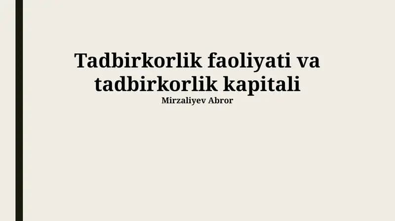 Tadbirkorlik faoliyati va tadbirkorlik kapitali
