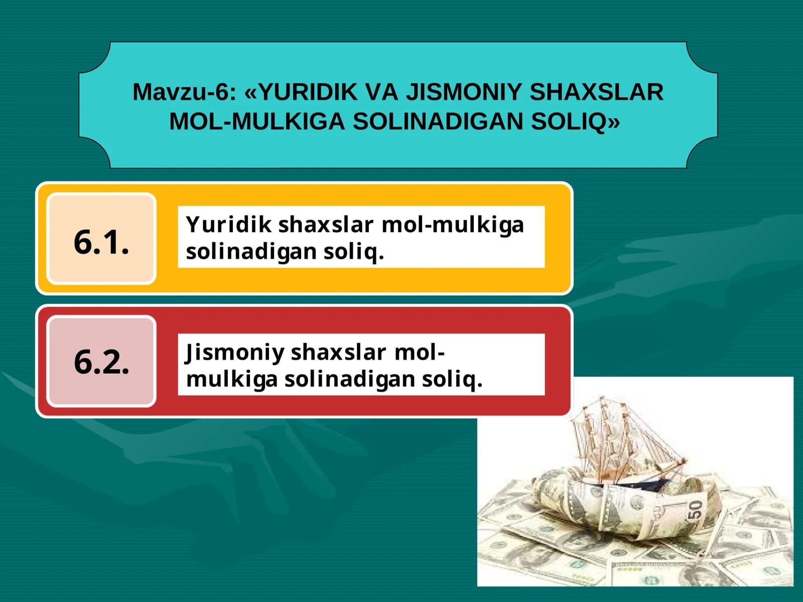 YURIDIK VA JISMONIY SHAXSLAR MOL-MULKIGA SOLINADIGAN SOLIQ