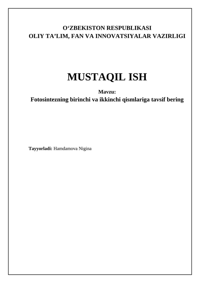 Fotosintezning Yorug'lik Reaksiyalari
