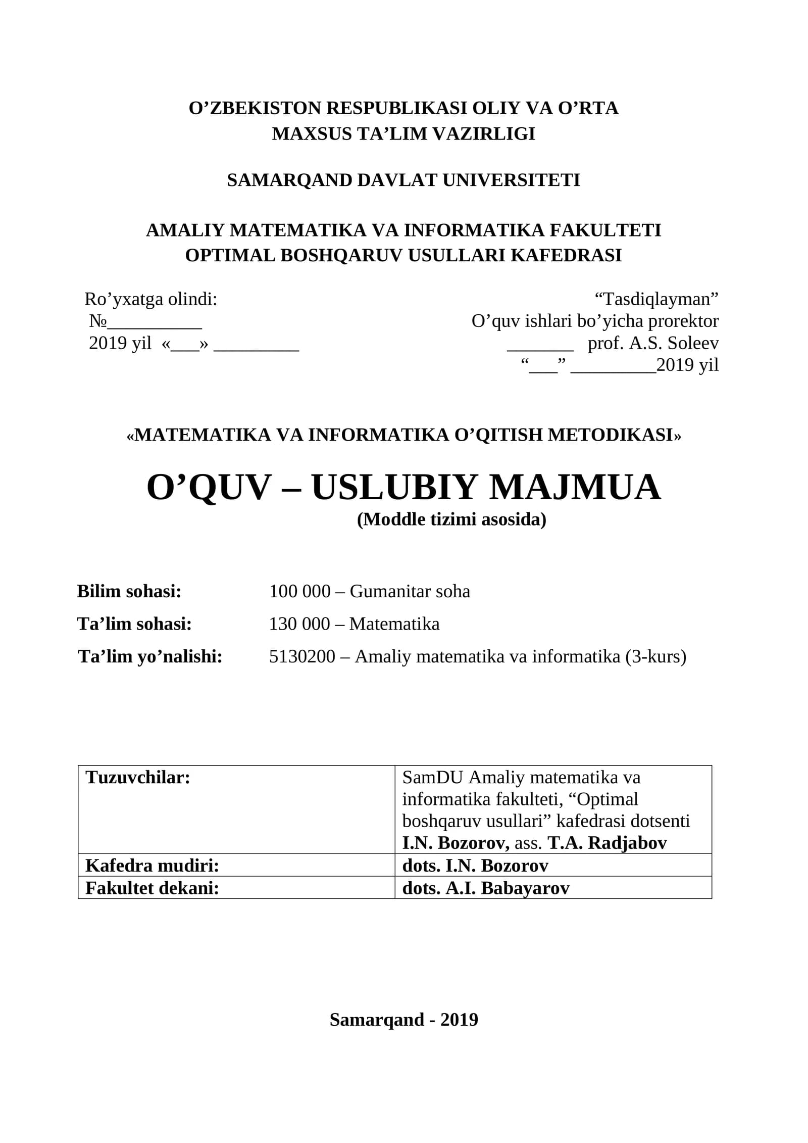 MATEMATIKA VA INFORMATIKA O’QITISH METODIKASI