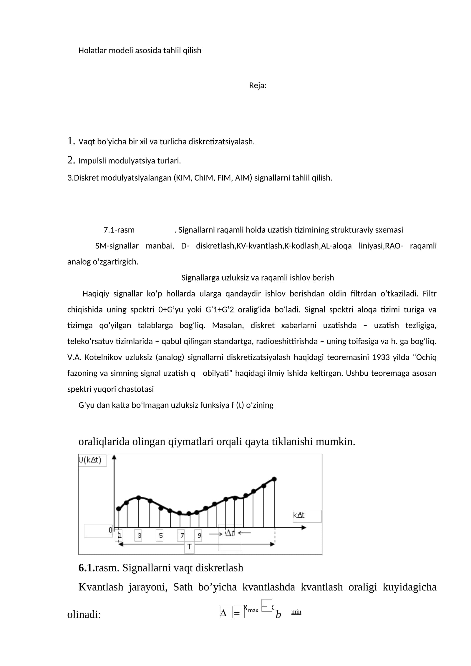 Signallarni raqamli holda uzatish tizimining strukturaviy sxemasi