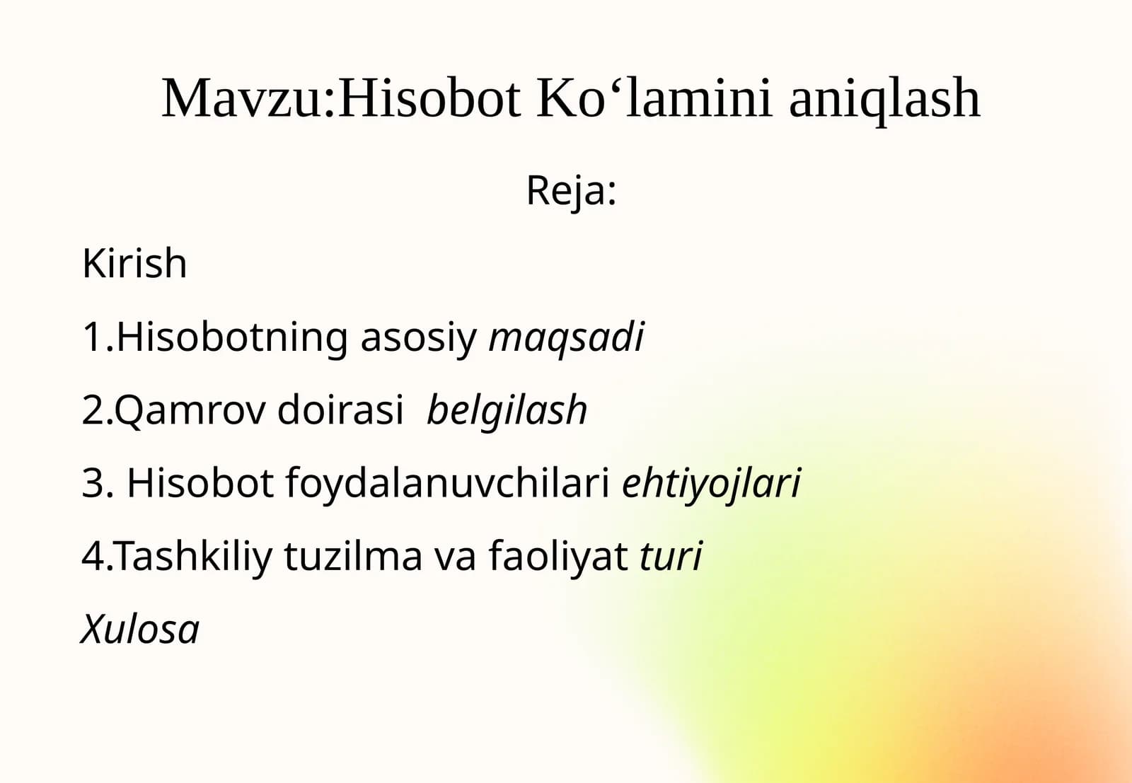 Hisobot Ko‘laminianiqlash