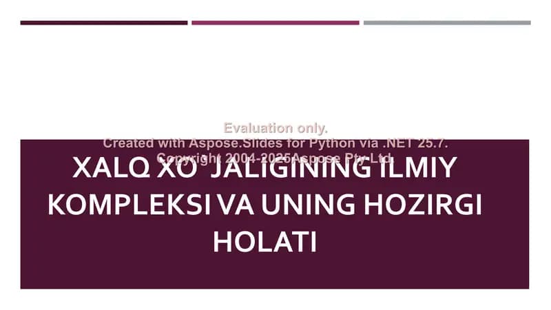 Xalq xo`jaligining ilmiy kompleksi va uning hozirgi holati