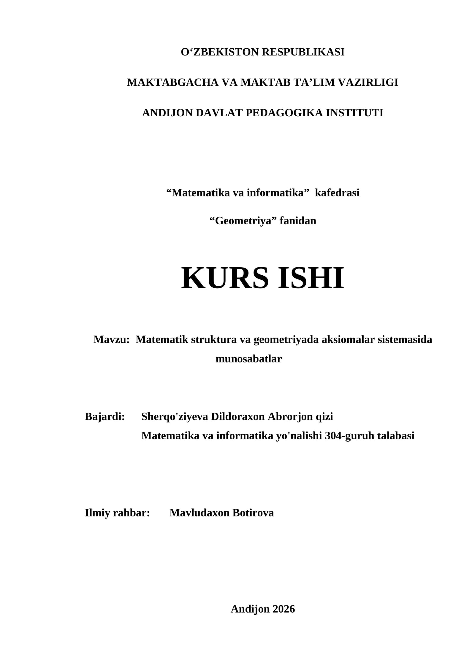 Matematik struktura va geometriyada aksiomalar sistemasida munosabatlar