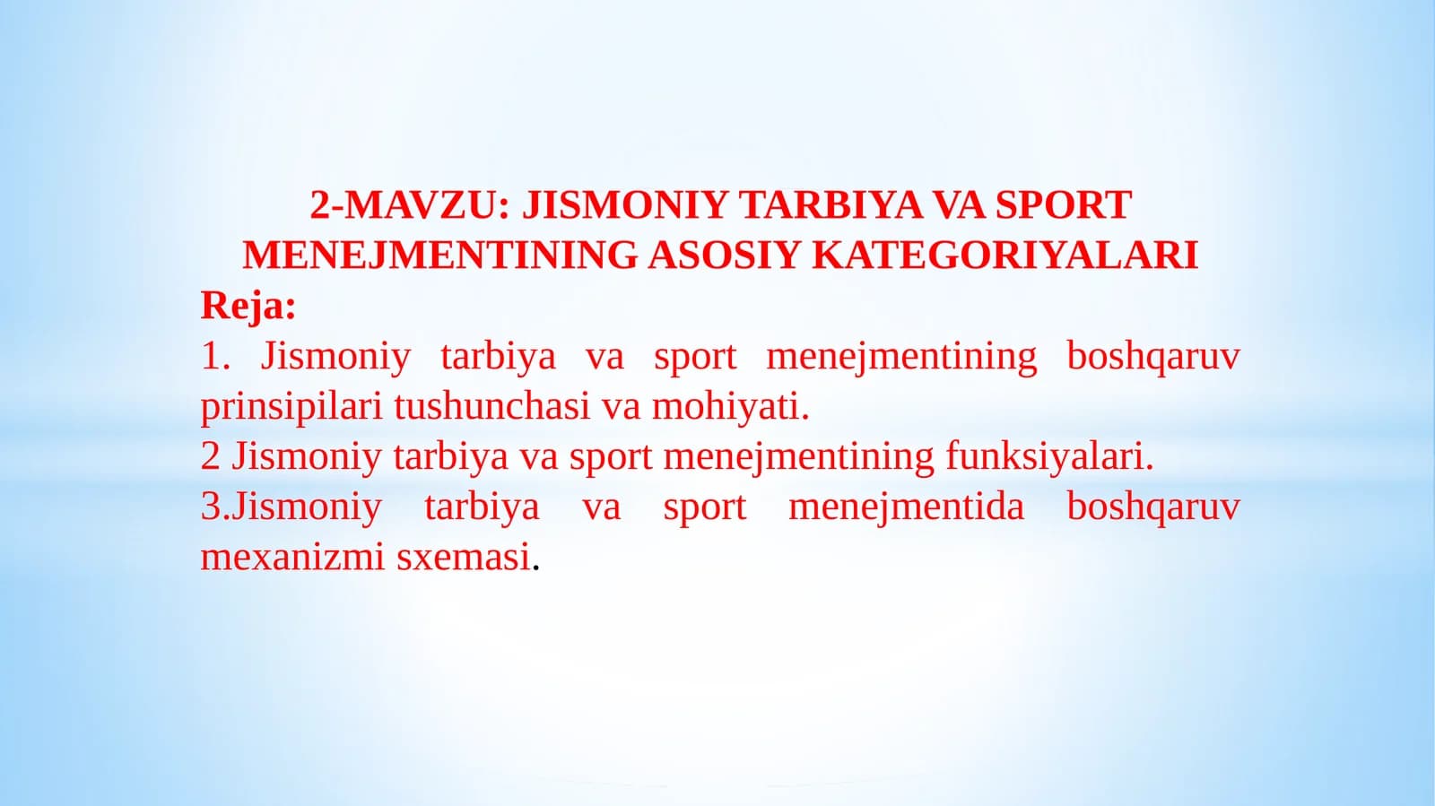 JISMONIY TARBIYA VA SPORT MENEJMENTINING ASOSIY KATEGORIYALARI