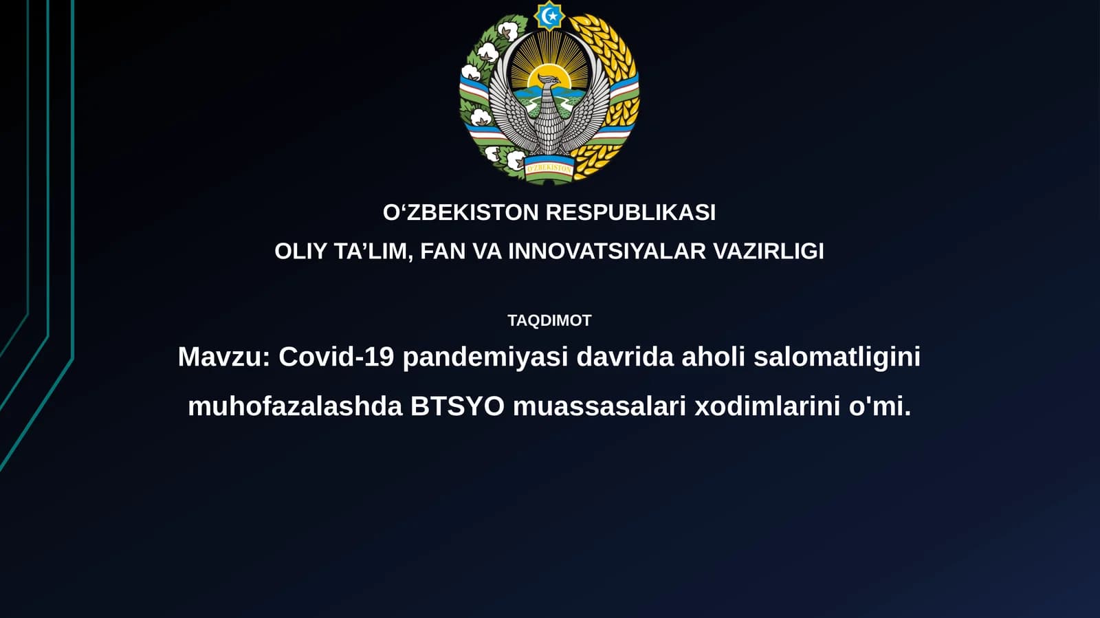 Covid-19 pandemiyasidavrida aholi salomatligini muhofazalashda BTSYO muassasalarining o'rni