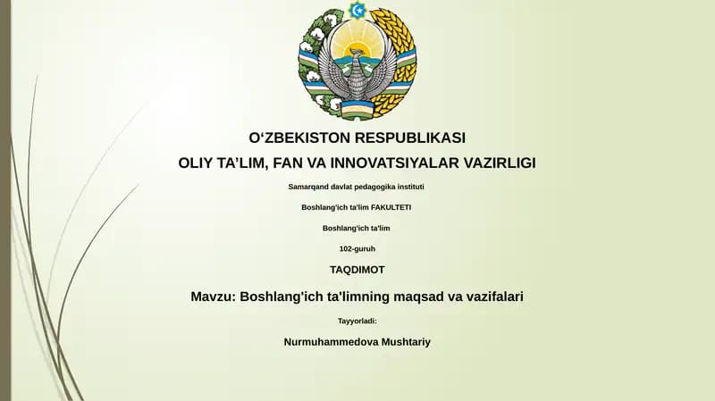 Boshlang'ich ta'limning maqsad va vazifalari
