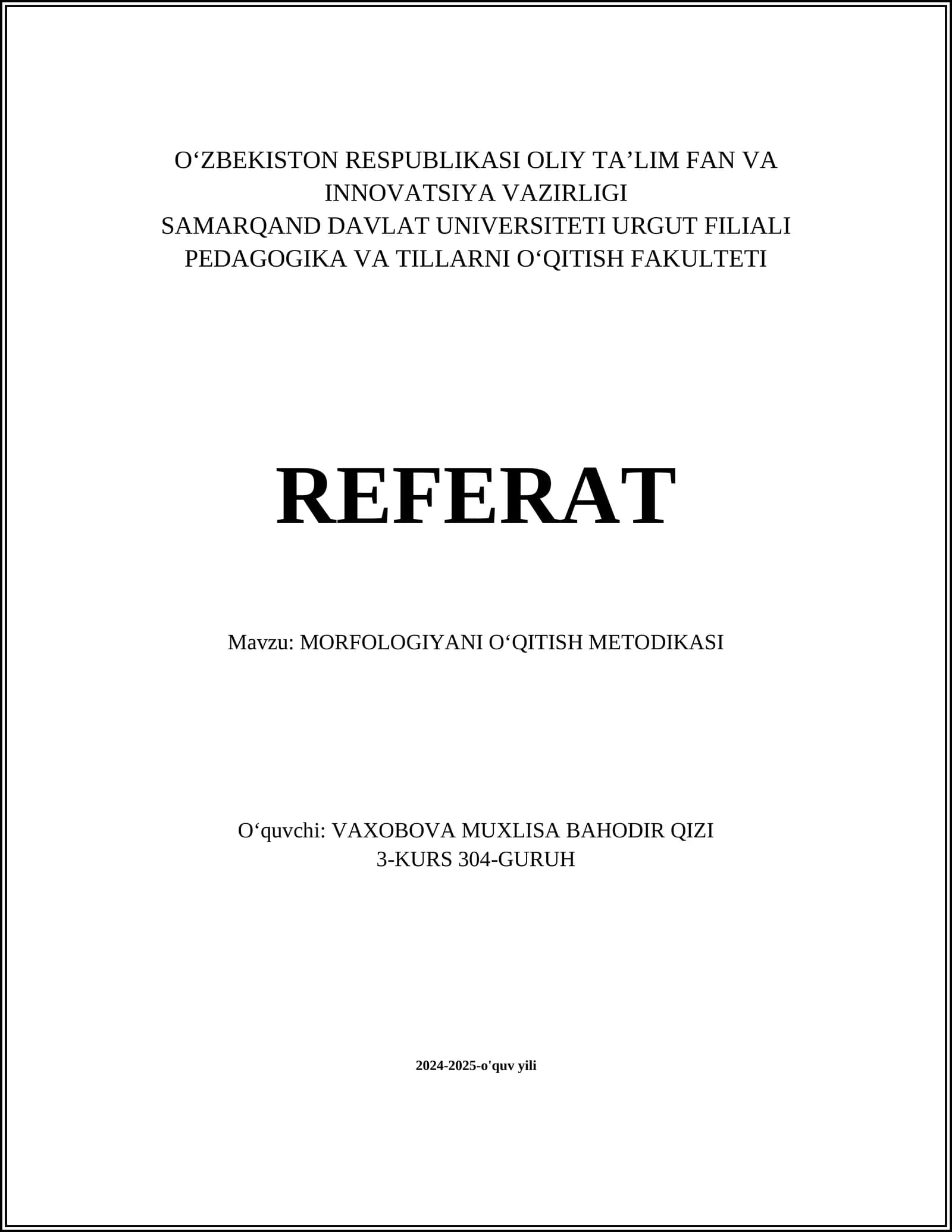 MORFOLOGIYANI OʻQITISH METODIKASI
