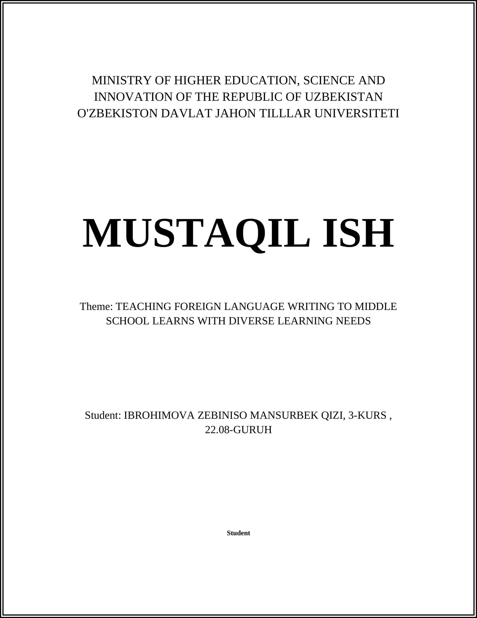 TEACHING FOREIGN LANGUAGE WRITING TO MIDDLE SCHOOL LEARNS WITH DIVERSE LEARNING NEEDS