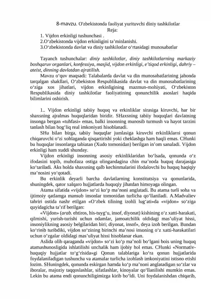 O'zbekistonda faoliyat yurituvchi diniy tashkilotlar