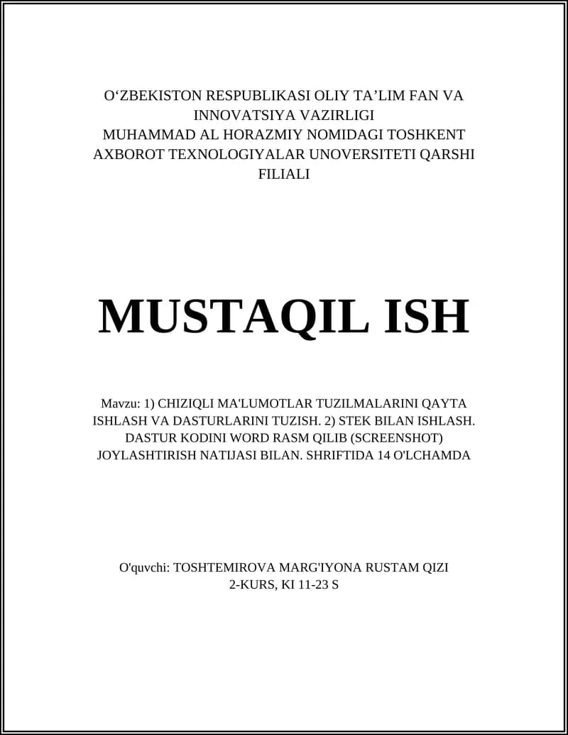 Chiziqli Ma'lumotlar Tuzilmalari