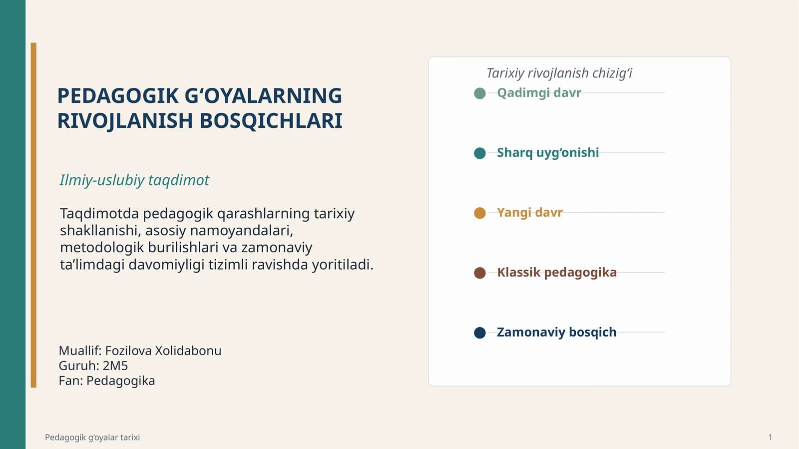 PEDAGOGIK G‘OYALARNING RIVOJLANISH BOSQICHLARI