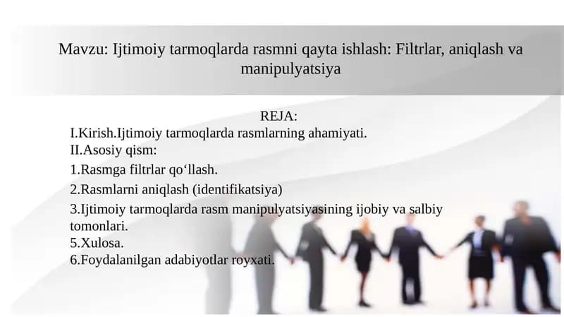 Ijtimoiy tarmoqlarda rasmni qayta ishlash: Filtrlar, aniqlash vamanipulyatsiya