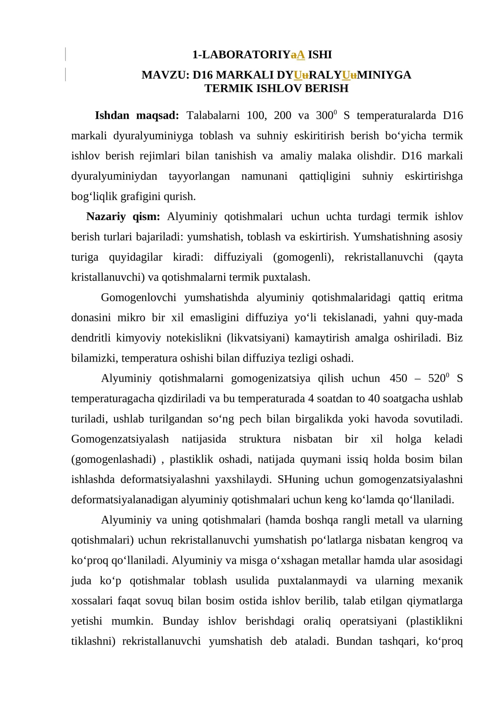 DYURALYUMINIYGA TERMİK İSHLOV BERISH