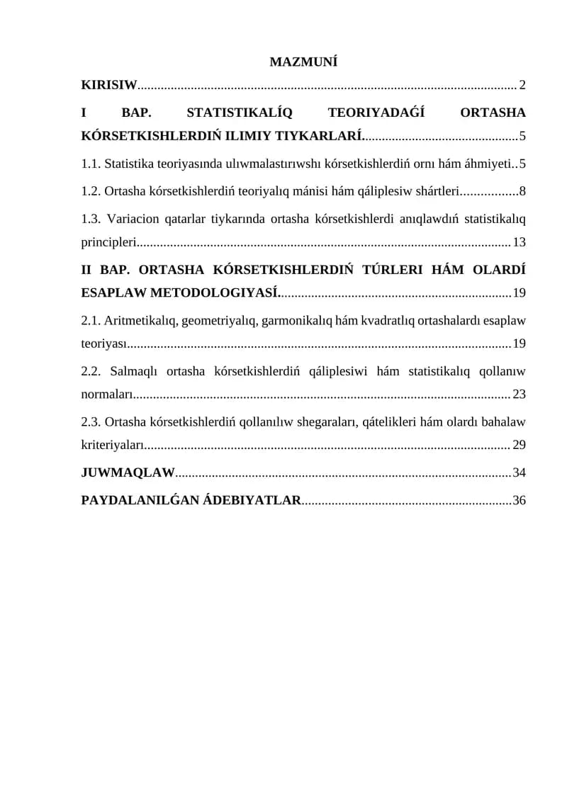 Ortasha kórsetkishlerdiń teoriyalıq mánisi hám qáliplesiw shártleri