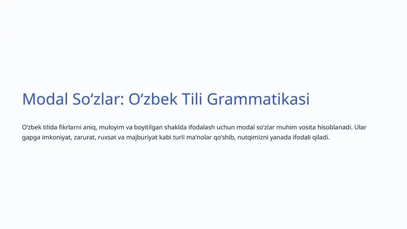 Modal Soʻzlar: Oʻzbek Tili Grammatikasi