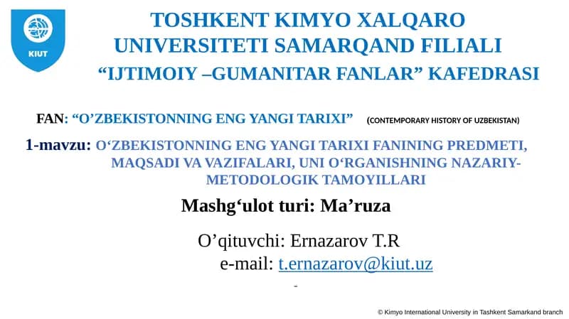 O‘ZBEKISTONNING ENG YANGI TARIXI