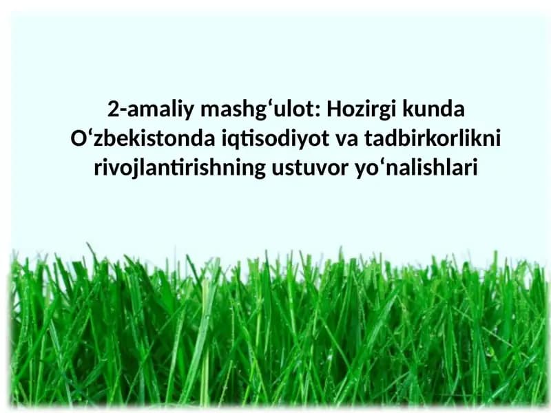 O‘zbekistonda iqtisodiyot va tadbirkorlikni rivojlantirishning ustuvor yo‘nalishlari