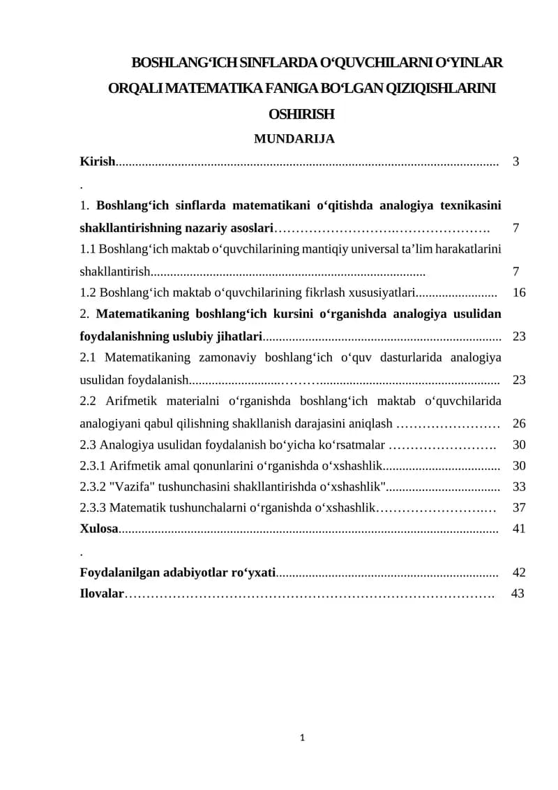 Boshlangʻich sinflarda oʻquvchilarni oʻyinlar orqali matematika faniga boʻlgan qiziqishlarini oshirish