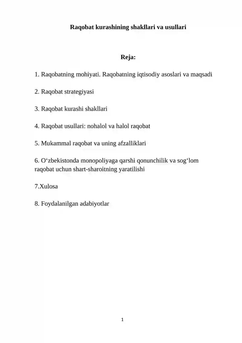 Raqobat kurashining shakllari va usullari