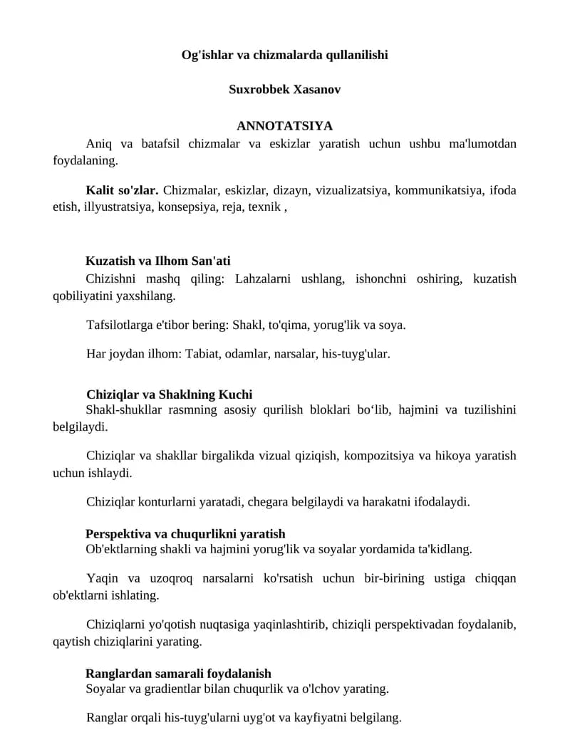 Og'ishlar va chizmalarda qullanilishi