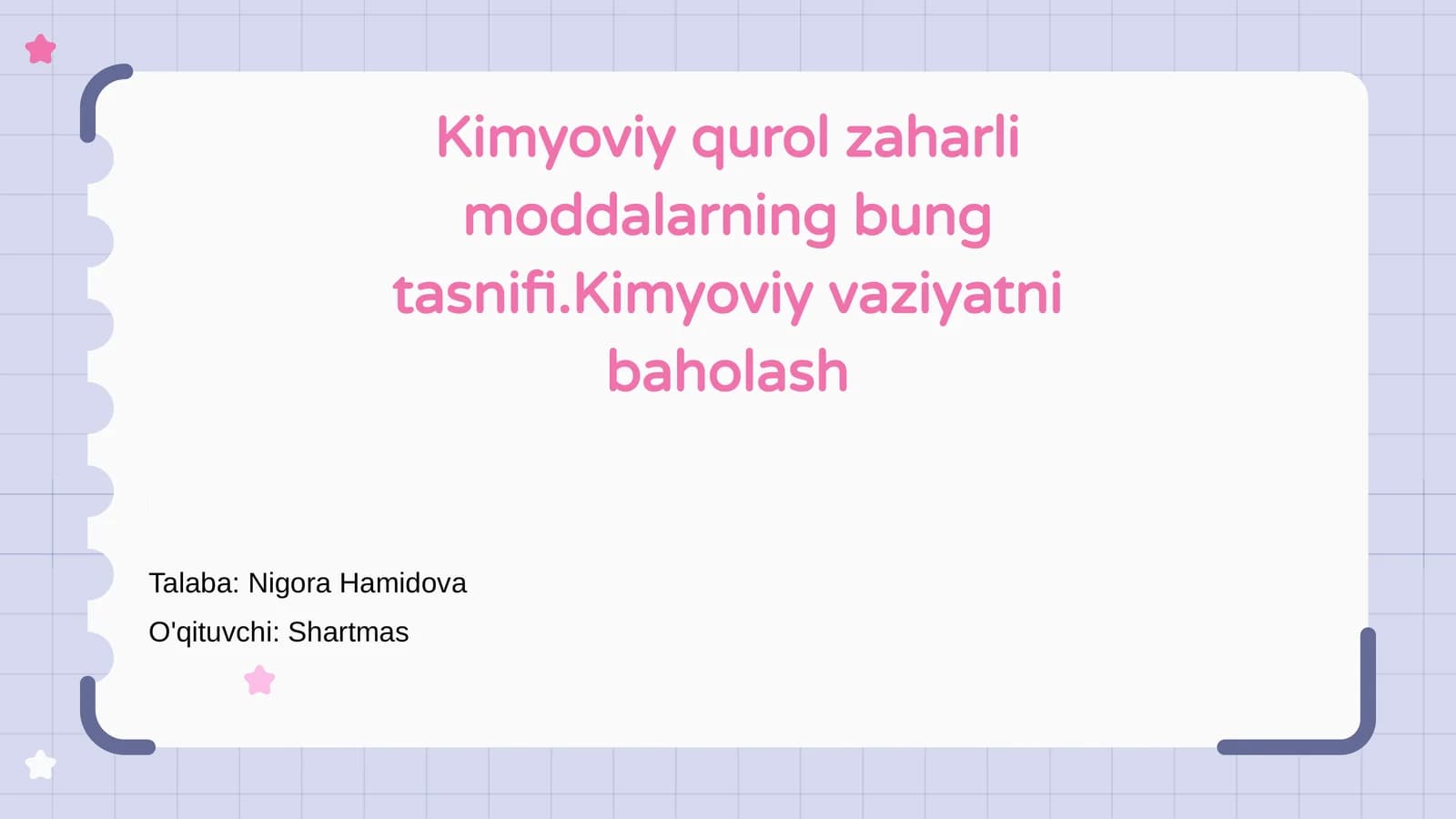 Kimyoviy qurol va zaharli moddalarning tasnifi va baholash